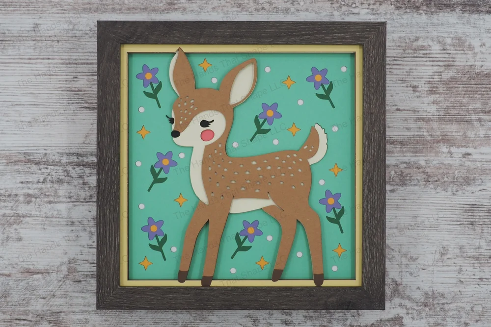 Whimsical Folksy Fawn Layered Paper Art Shadow Box